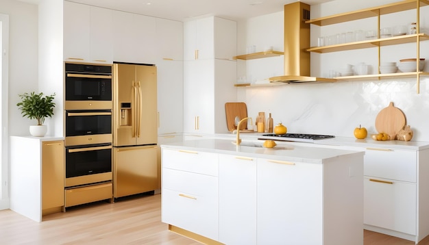 white and gold theme modern interior
