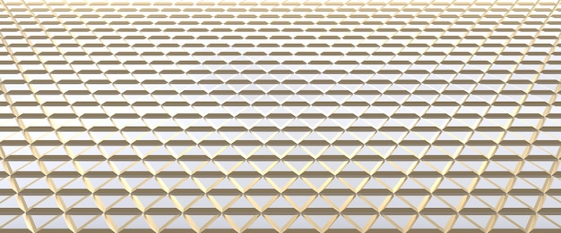 White and gold tiled triangular abstract background. Extruded triangles surface. 3d render.