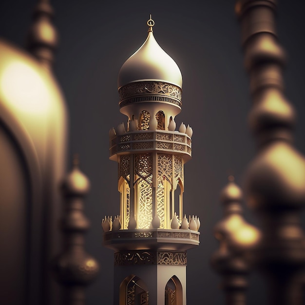 a white and gold tower with a white dome and a gold design.
