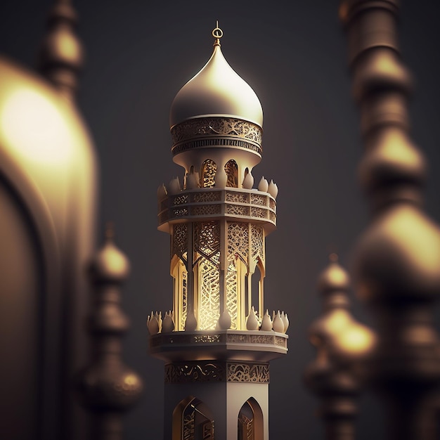 A white and gold tower with a white dome and a gold design.