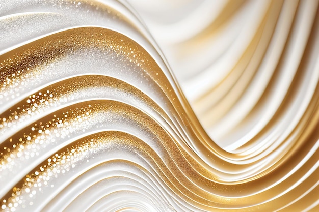 White Gold Waves Background Luxury Wavy Airy Texture Flying Golden Waves Abstract Curly Sparkly Pattern