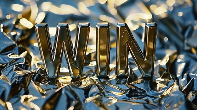 White gold win concept art poster the word win made in textured lettering horizontal illustration ai