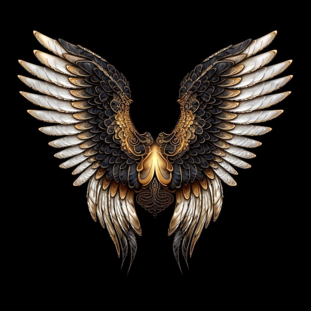 색과 황금색의 날개 그림 아름다운 천사 날개 그림 AI 생성 예술
