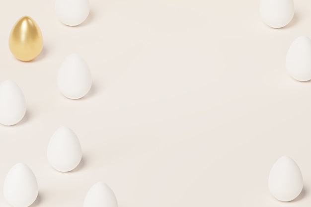 White and golden Easter eggs, copy space