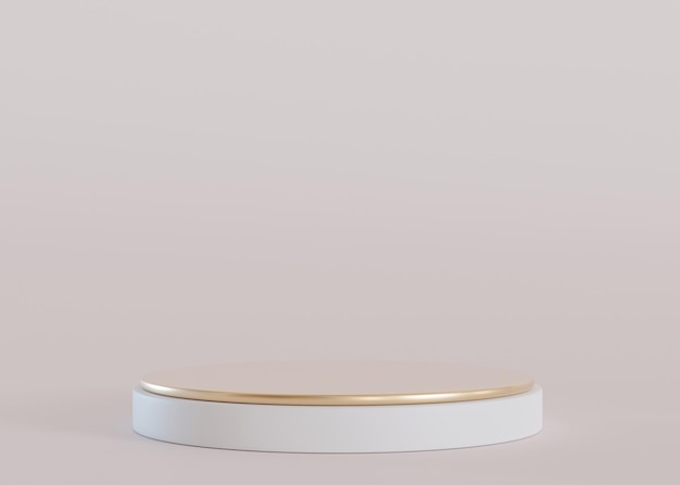 white and golden podium on beige background elegant stage for product cosmetic presentation luxury mock up pedestal or platform for beauty products empty scene display showcase 3d render