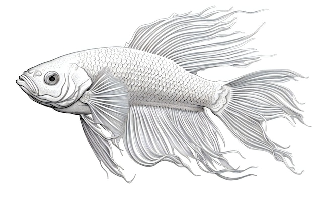 Photo white goldfish isolated on a white background handdrawn illustration