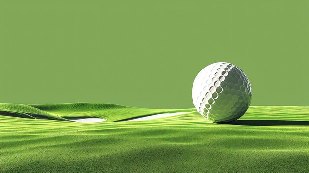 Белый мяч для гольфа сидит на зеленом травяном поле.