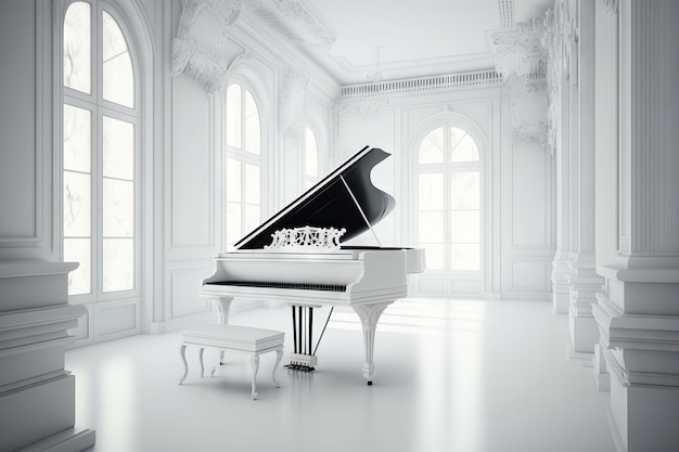 White grand piano in classic interior Generative AI