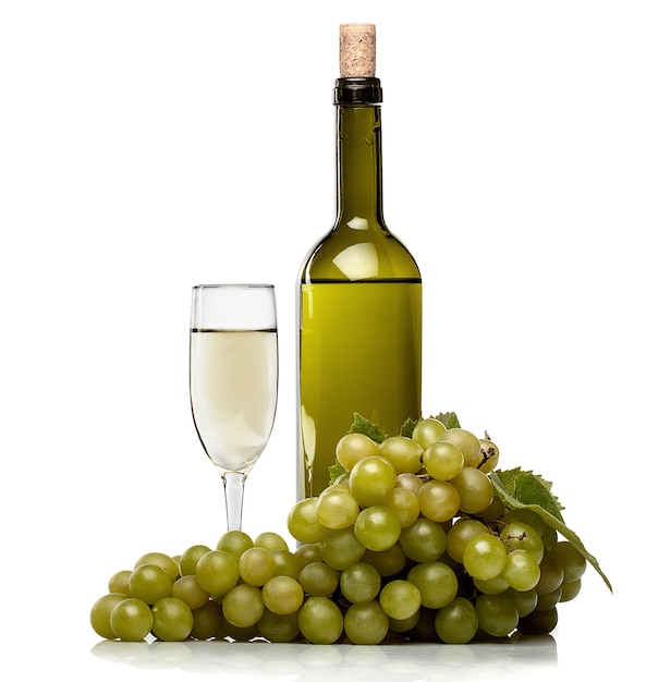 Белый виноград с бутылкой вина и бокалом для вина