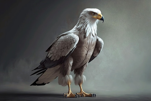 White gray eagle in darkgray tones standing on its legs royal birds generative ai