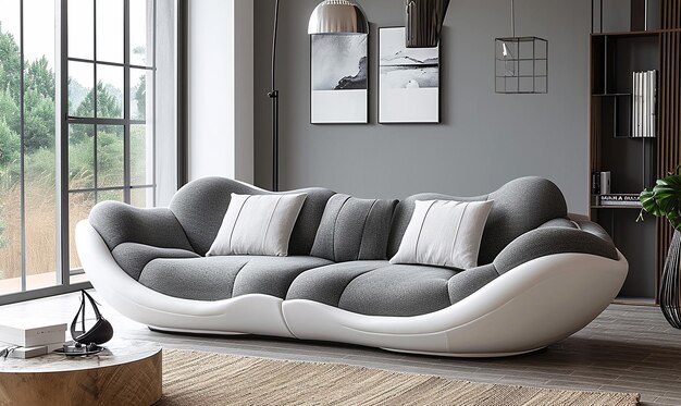 A white and gray modern style sofa