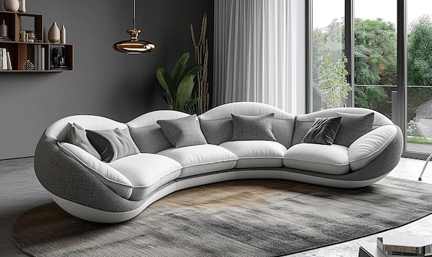 A white and gray modern style sofa