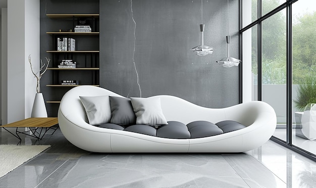Photo a white and gray modern style sofa