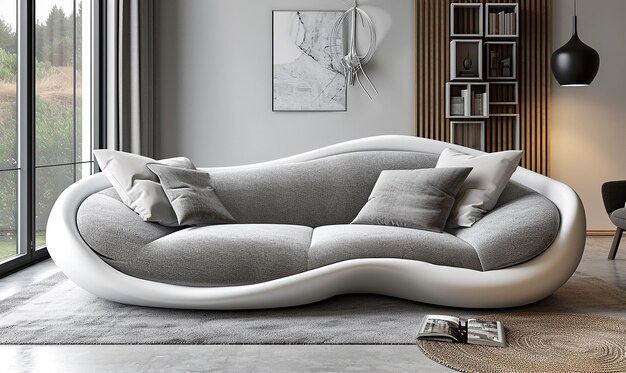 A white and gray modern style sofa