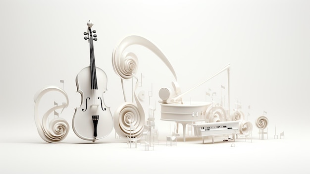 white and gray violin with a white background