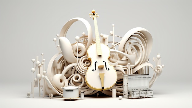 white and gray violin with a white background
