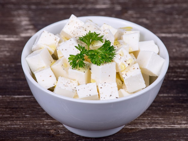 White greek cheese in pate close up