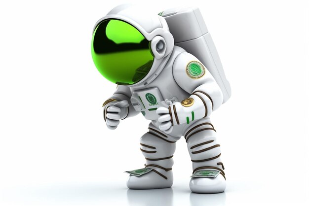 A white and green astronaut with a green helmetgenerative ai