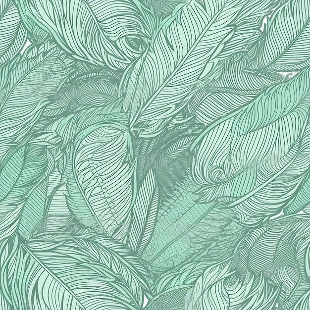 White and green feathers seamless pattern