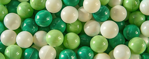 White and green plastic balls selected for a ball pit