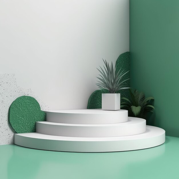 White and green product podium in landscape angled generative ai