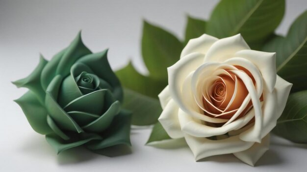 white and green rose on white background generative ai