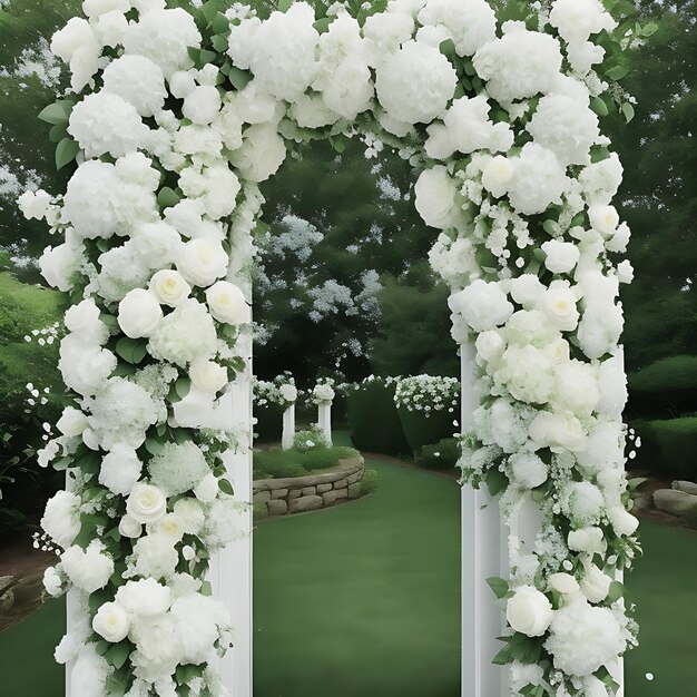 Photo white and green wedding flower gate design