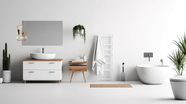 Photo white and grey color minimal bathroom