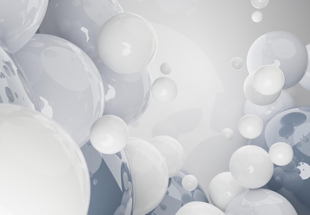 Photo white and grey elegant palette balls abstract wallpaper and background.pattern design for trendy poster, flyer, banner, card, cover, brochure,bubbles floating on the air,gum,spheres.3d render