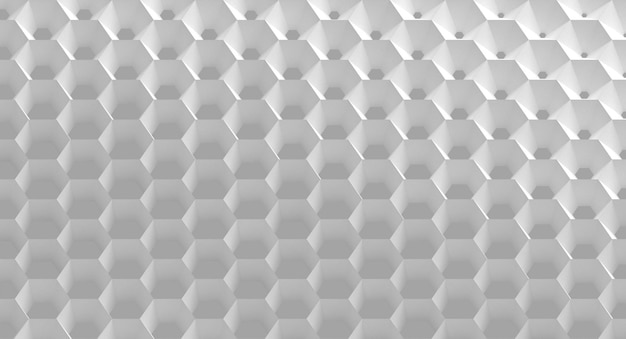 Photo the white grid of cells in the form of hexagonal honeycombs with different diameter, which go from larger to smaller and in reverse. 3d illustration