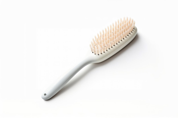 A white hairbrush isolated on a clean white background representing an essential beauty accessory for hair care and styling