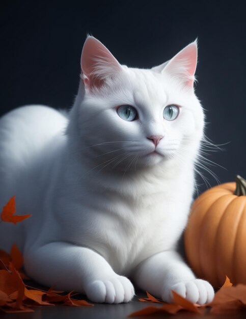ハロウィンの白い猫