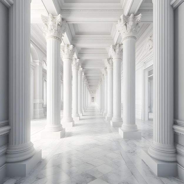 A white hallway with columns