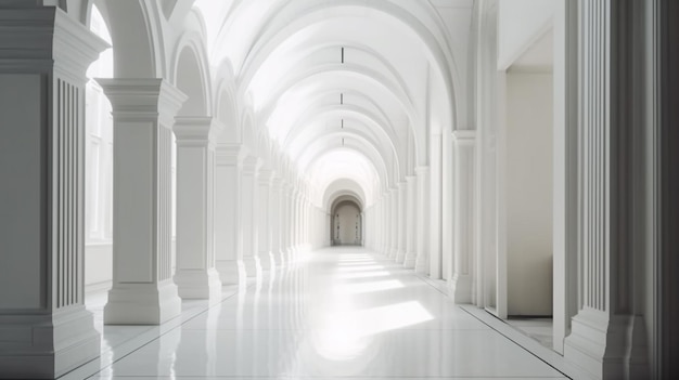 A white hallway with a large door and a white door.