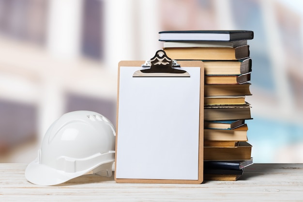 White hardhat against blurred background