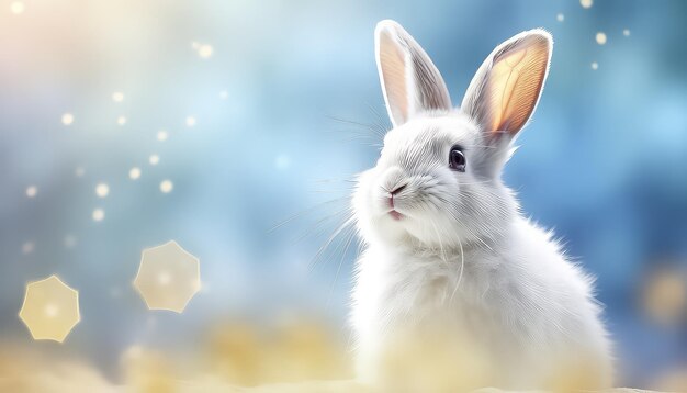 White hare in winter background easter concept