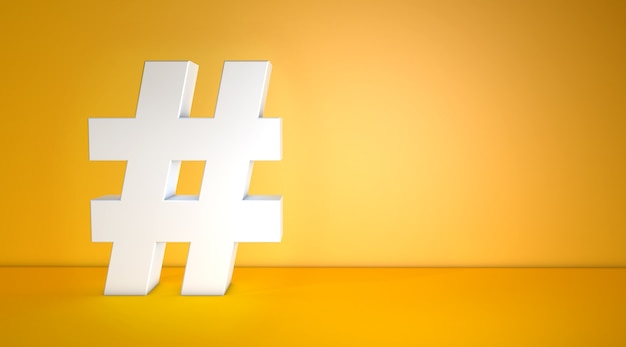 White hashtag on orange background with copy space