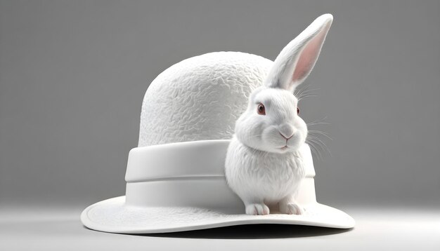 Photo white hat contains white rabbit on white background 3