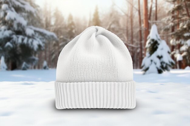 Photo a white hat sitting on top of a snow covered ground