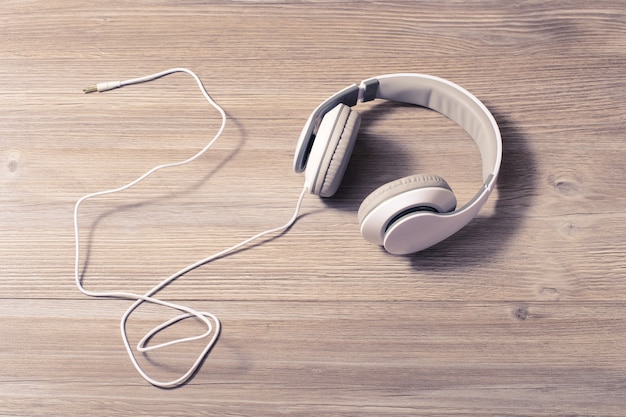 White headphones on a table