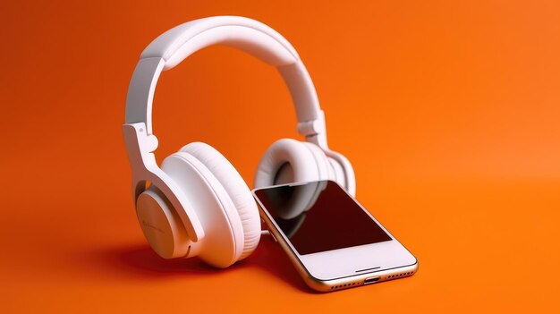 A white headphones with a phone on it