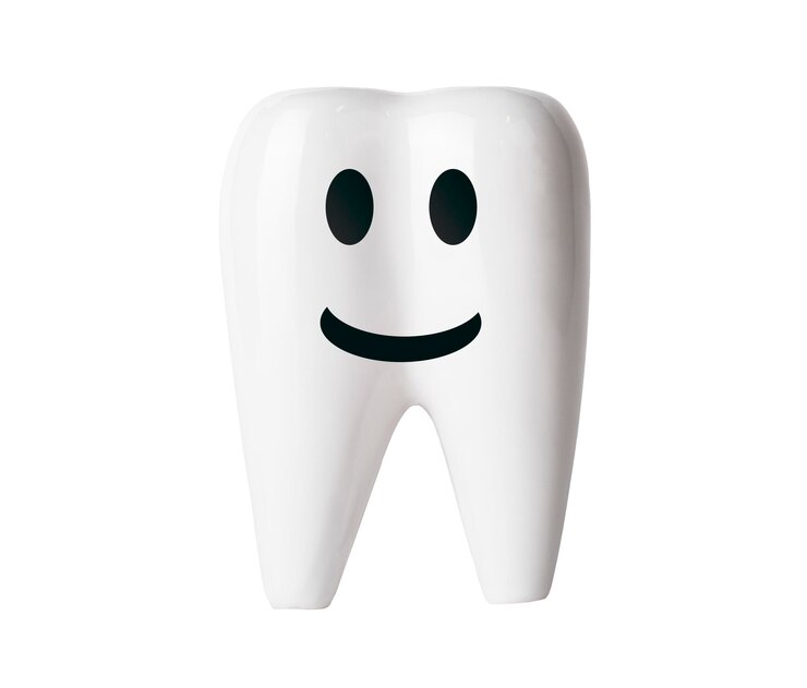 White healthy smiling tooth isolated on white background Oral care dental health and stomatology concept