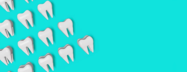 White healthy teeth motion 3D rendering pattern on blue background National Dentist's Day Digital molar tooth anatomy