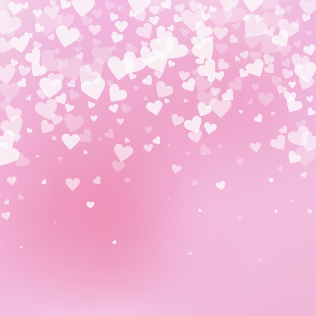 Белое сердце любит конфетти. День святого Валентина падающий дождь очаровательный фон. Падающие прозрачные конфетти сердца на нежном фоне. Классная векторная иллюстрация.
