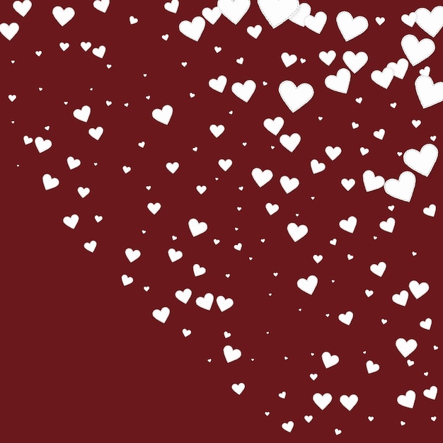 White heart love confettis Valentine39s day corner memorable background Falling stitched paper hearts confetti on maroon background Eminent vector illustration