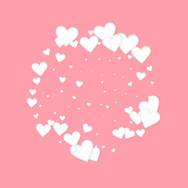 Белое сердце любовь конфетти Валентина 39 день кадр отличный фон Падающие сшитые бумажные конфетти сердца на розовом фоне Энергичная векторная иллюстрация