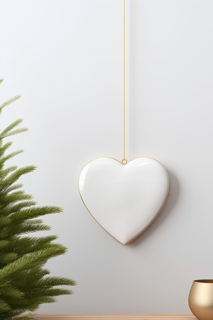 Photo white heart ornament on lush christmas tree