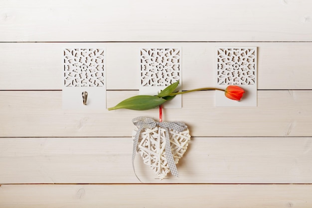 White heart shape on wooden board Valentines Day Christmas background