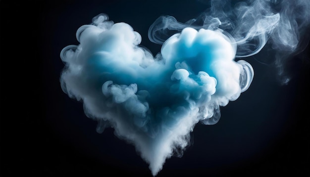 白い心の形の煙の雲が空に浮かびます 愛のバレンタインデーロマンチック