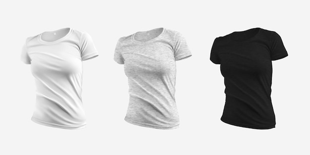 white heather black womens tshirt isolated on background set front view